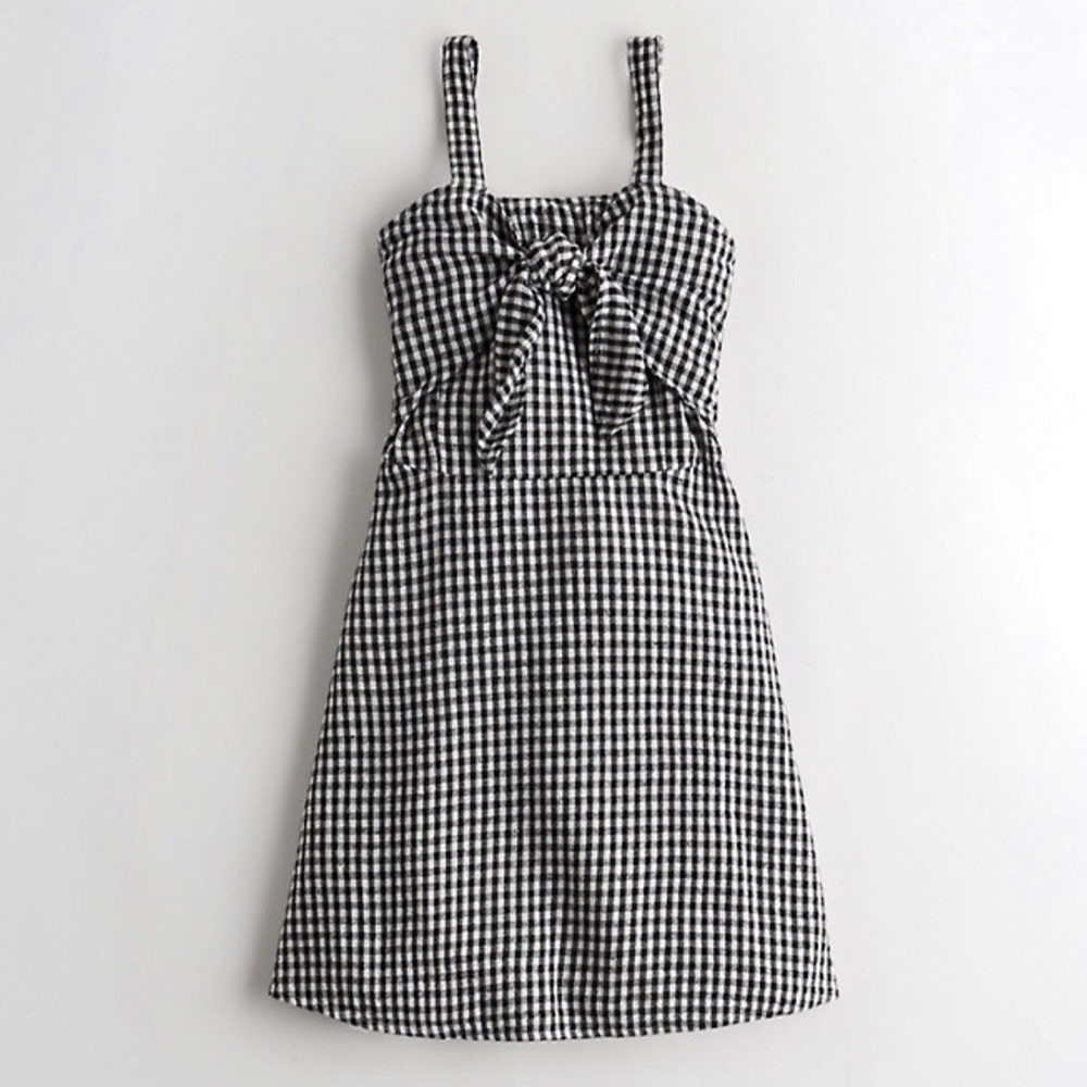 Hollister Black Gingham Tie-Front Mini Dress